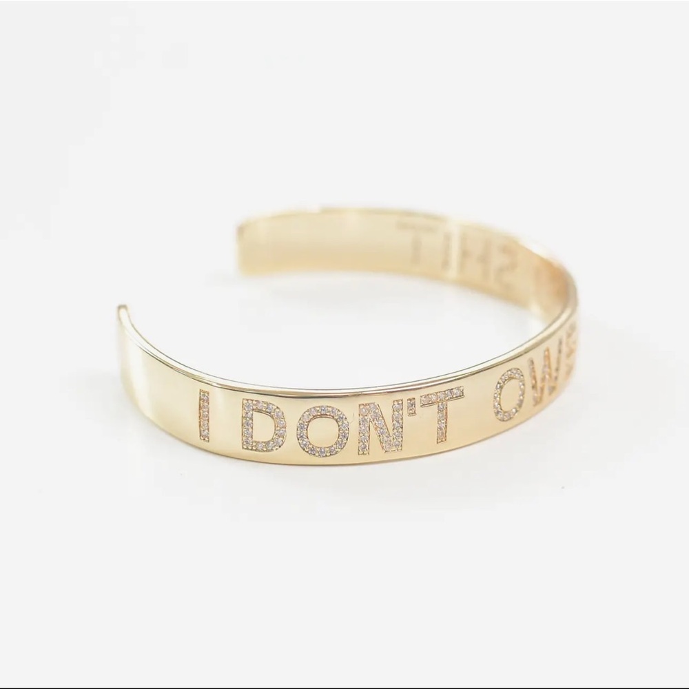“I Don’t Owe You Shit” Gold Tone Statement Cuff Bracelet Crystal Lettering NWT